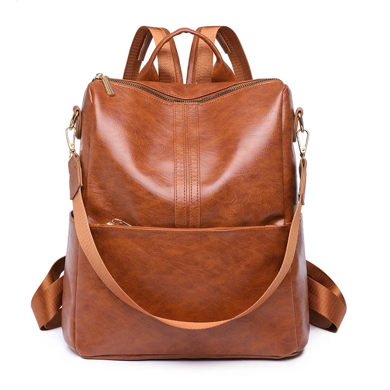 Vintage Large Capacity Women's Backpack Fashion Leather School Bag Multifunction Feminina Travel Shoulder Bag