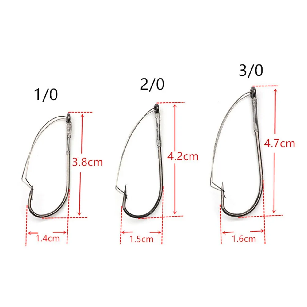 Set of 10 Weedless Wacky Hooks with Case Barbed Soft Baits Worm