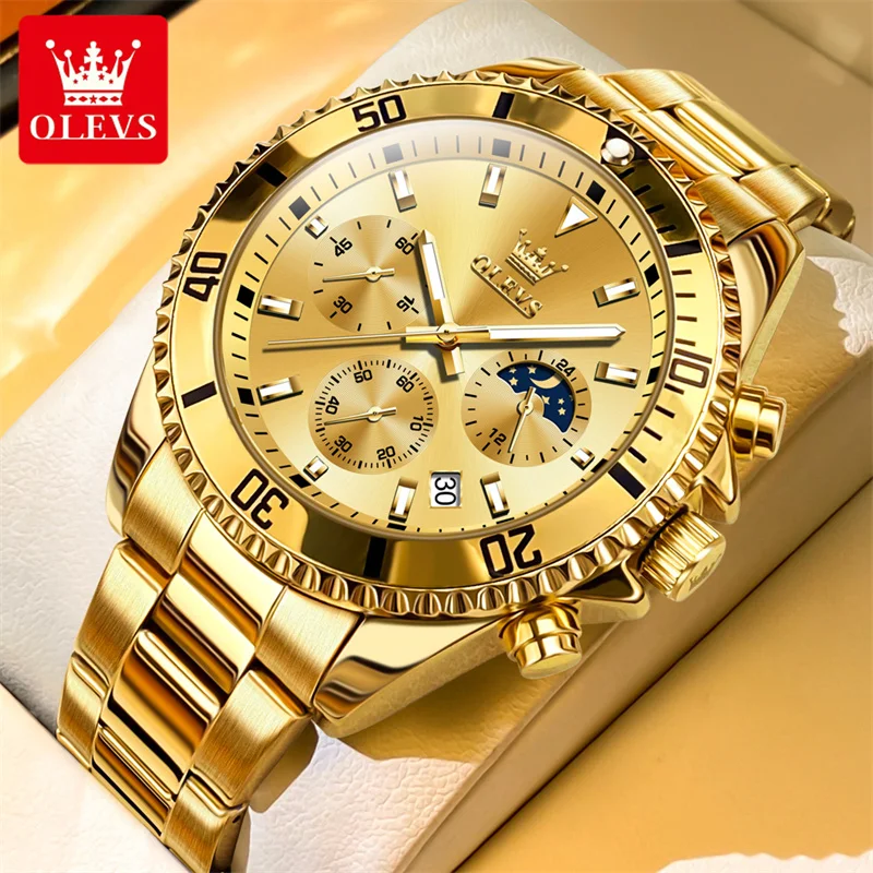 OLEVS Watch Men Top Brand Luxury Gold Quartz Military Watches Waterproof Date Luminous Stainless Steel Men Clock Reloj