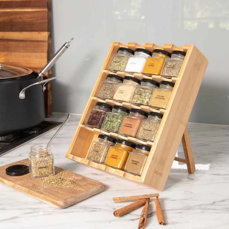 

Bamboo Condiment Storage Rack Useful Things for Kitchen Organizers Spice Organizer Kitchen accessories & Organization Item