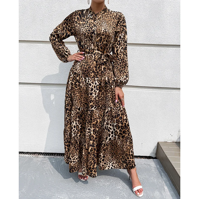 

Women's 2022 new leopard Long Sleeve autumn Dress elegant befree