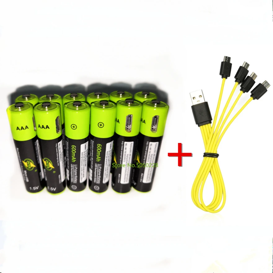 

Горячая Распродажа 12PCS ZNTER USB 1,5 V AAA перезаряжаемая батарея 600mAh USB перезаряжаемая литий-полимерная батарея + 1PCS Micro USB кабель
