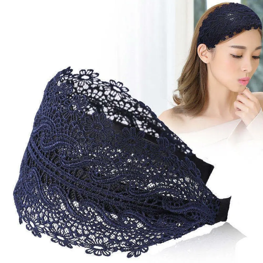 Wide Women Hairband Solid Lace Turban Solid Elastic Hair Bands Hair Accessories Headband for Women Girls Headdress