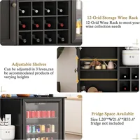 55" Farmhouse Wine Bar Cabinet with Mini Fridge Space, LED Lights & Power Outlet, Black Kitchen Buffet Hutch for Living Room 6
