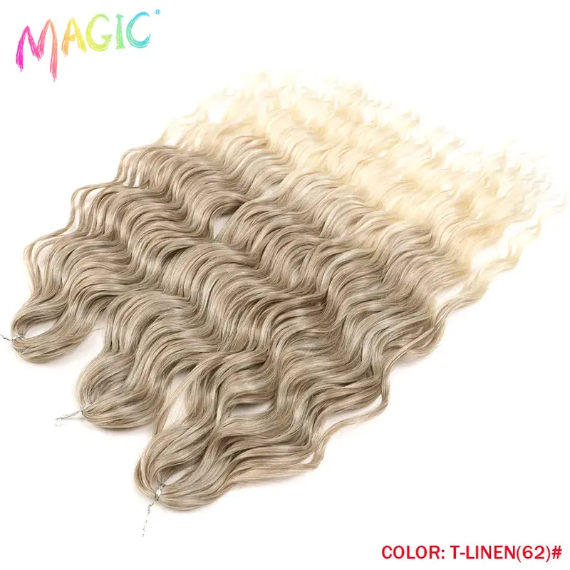 Anna Synthetic Hair 24 Inch Water Wave Braiding Hair Extensions Ombre Blonde Deep Wave Afro Curl Twist Crochet Hair for Women - Image 35