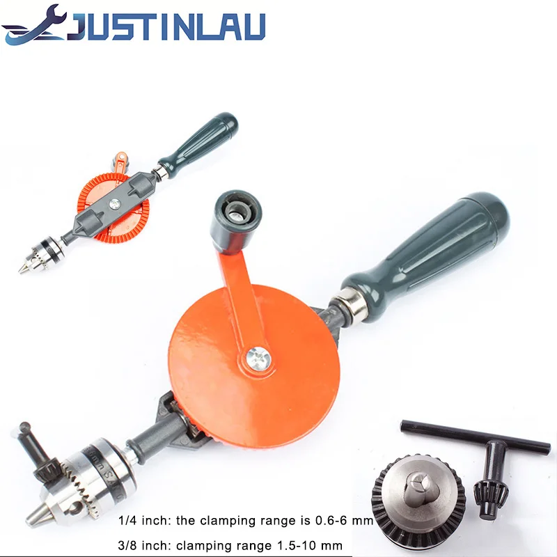 1/4 and 3/8 Inch Multi-function Hand Crank, Manual Drilling Wood-plastic Double Gear Wood Puncher, Clamping Range 0.6-10 Mm