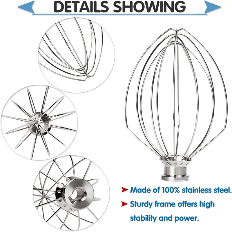 K5AWW Stainless Steel Whisk Attachment for KitchenAid 5-6-Quart Lift & Turn Bowl Mixer Wire Whisk Replacement Egg Cream mixer accessories