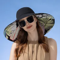 Women Summer Double-sided Wide Brim Hat Sun Protection Flower Beach Cap Lady Outdoor Elegant  Sunscreen Headgear Wholesale New 5