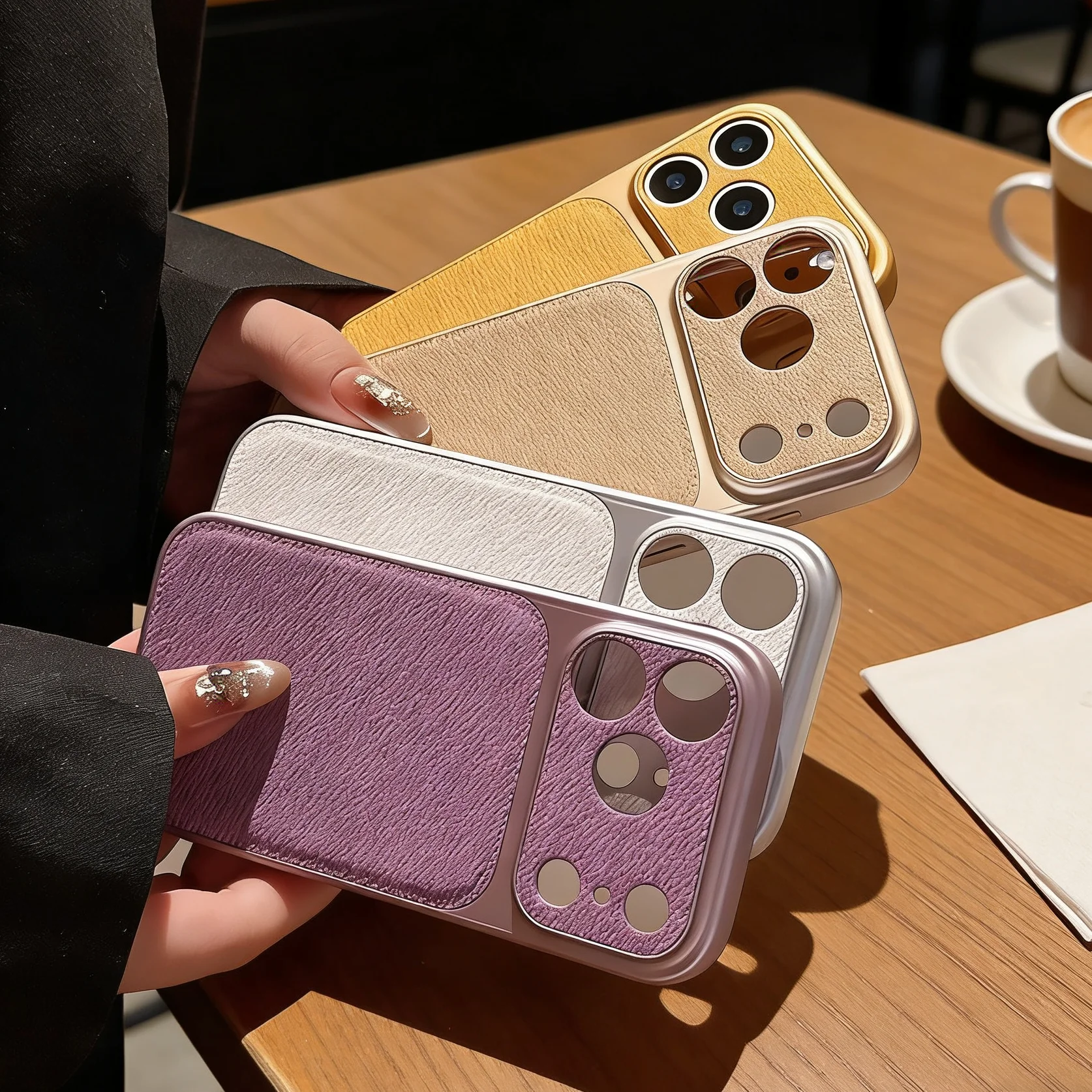 Premium Solid Leather Matte Shockproof Case with Large Camera Window Cover