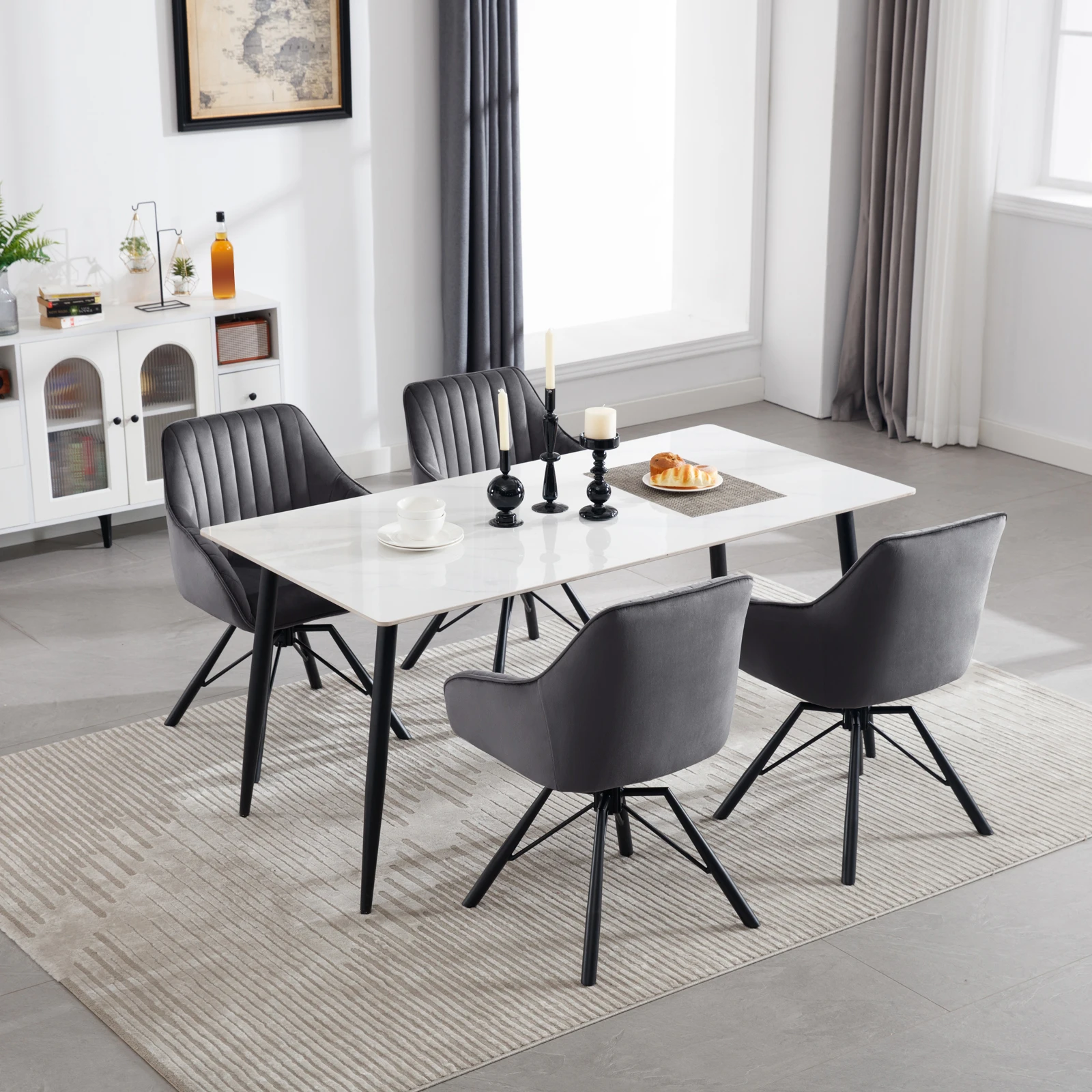 WOLTU 2 Stück/Set drehbare Esszimmerstühle aus Samt, ergonomischer Freizeitstuhl für das Wohnzimmer, gepolsterter Lounge-Küchenstuhl mit Armlehnen – Detail 9