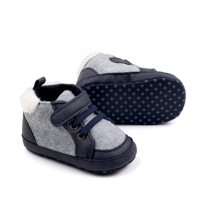 

Louatui Infant Baby Fleece Booties Contrast Color Leather Patchwork Non-Slip Winter Warm Shoes