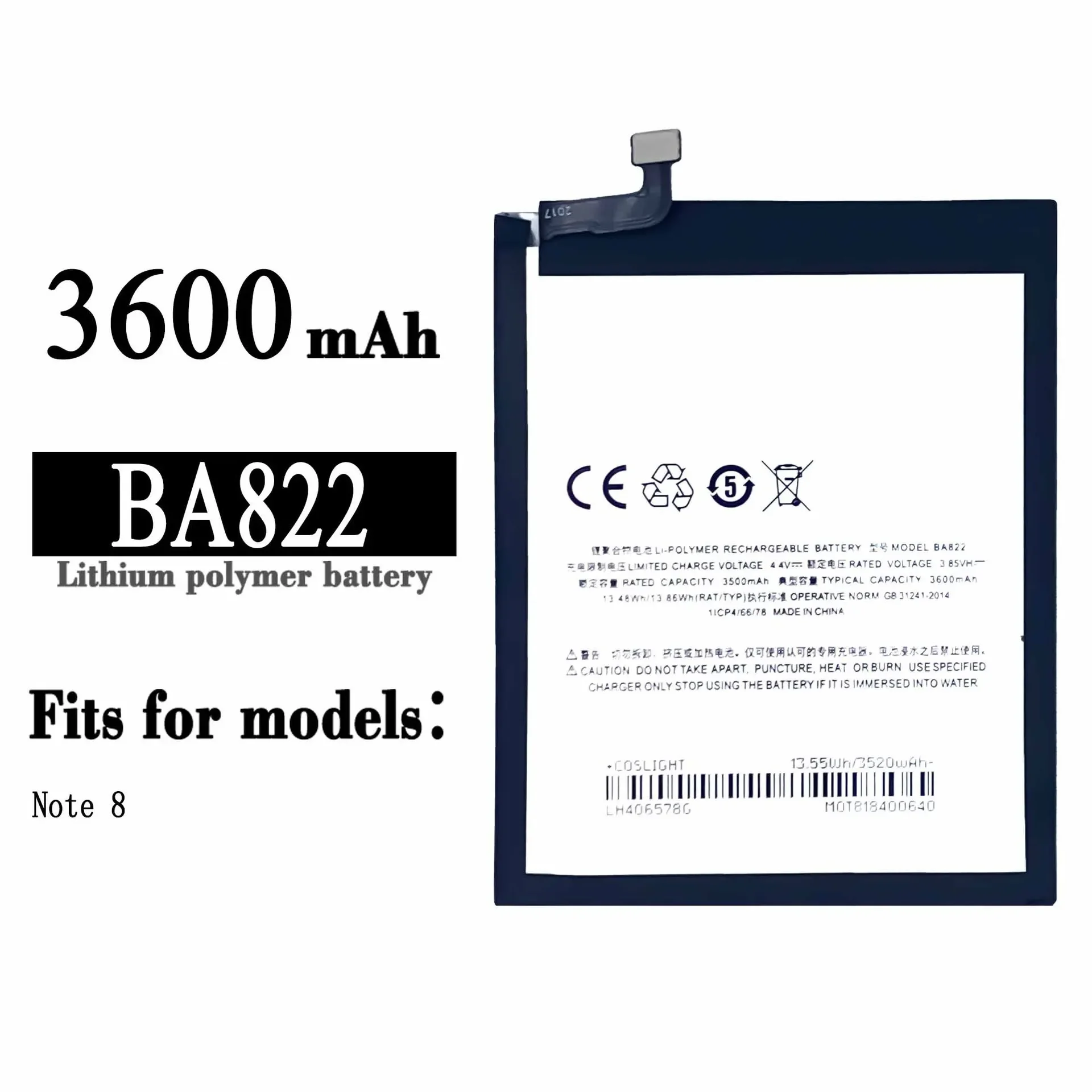 

Сменный аккумулятор BA822 для Meizu NOTE 8 BA-822 3600 мАч, высокое качество, встроенные литиевые новейшие батареи