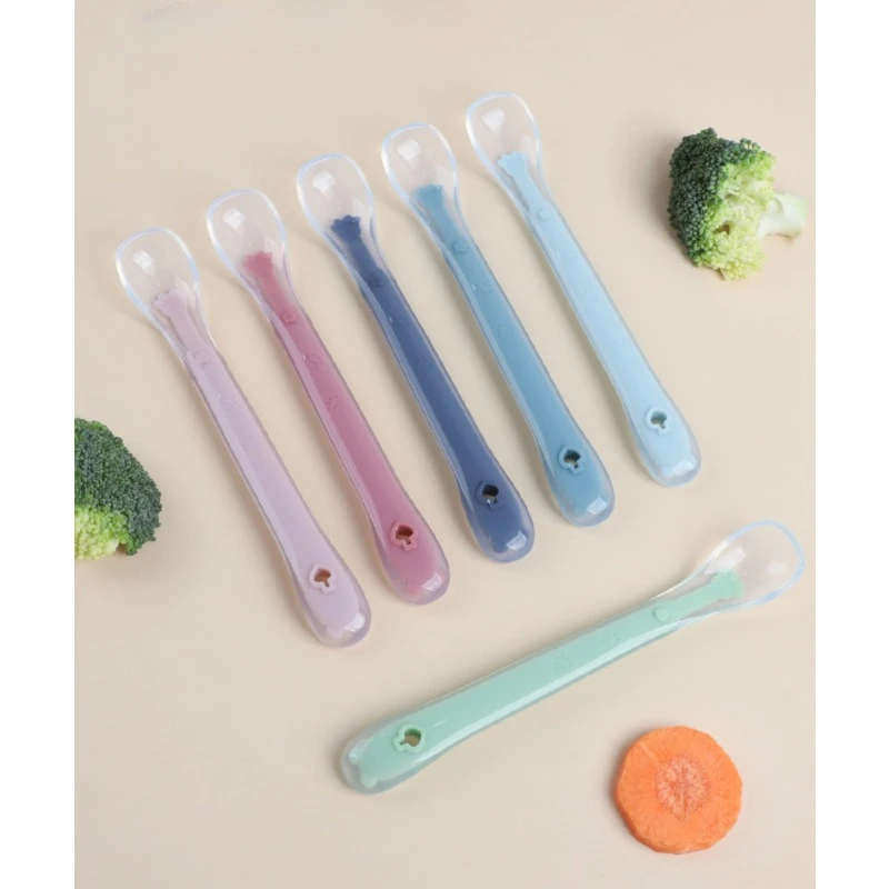 Food Grade Soft Silicone Baby Spoon Baby Cartoon Auxiliary Food Spoon Silicone Spoon Bite Resistant Feeding Tableware Set 2