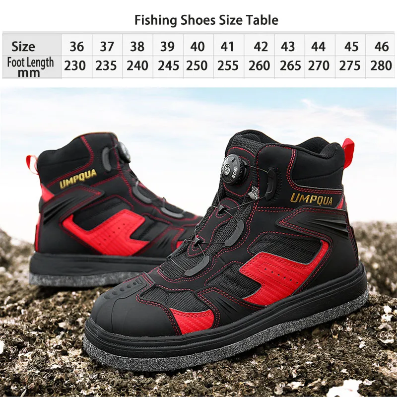 Fishing Shoes, Self Lock Felt Sole with Nails Anti-Slip Men Fishing Boots, Outdoor Hunting Hiking Wading Reef Rock Shoes