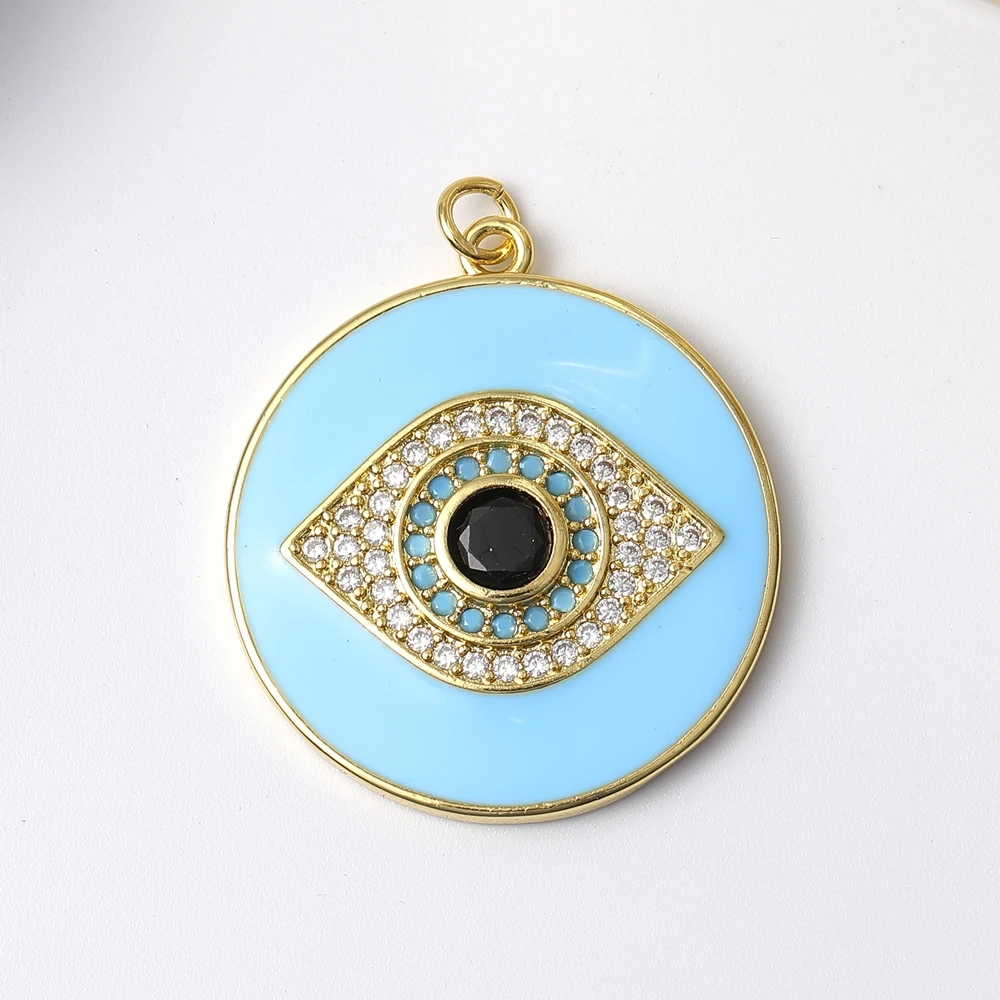 Juya 18K vergoldete, mit Zirkonia besetzte, dekorative Emaille-Hamsa-Hand-Fatima-Griechisches-Böses-Auge-Anhänger für DIY türkische Talisman-Schmuckherstellung – Detail 11