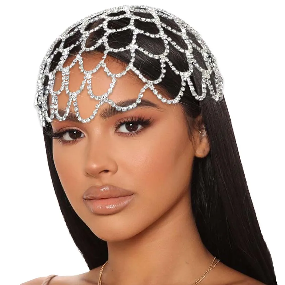 

Stonefans Headpieces Cap Vintage 1920s Mesh Head Chain Bridal Flapper Headband Gatsby Roaring Prom Custome Hair Accessoris Party