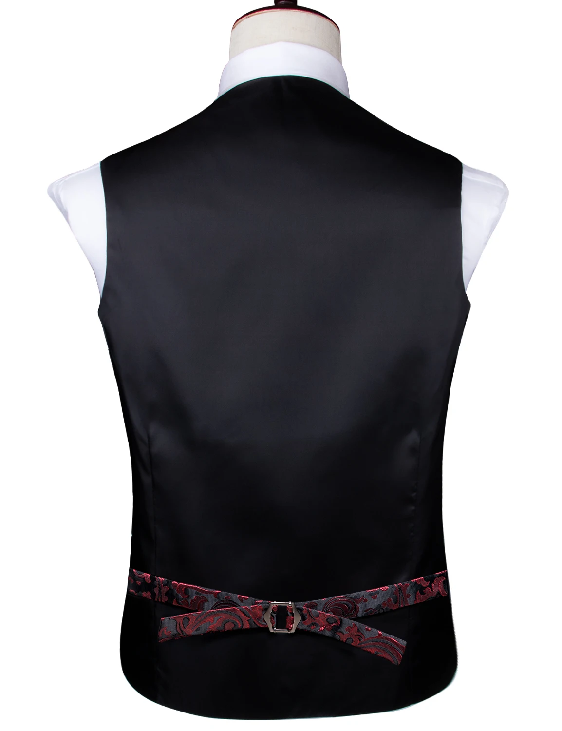Hi-Tie Red Burgundy Silk Mens Dress Vest Tie Hanky Cufflinks Set Sleeveless Jacqurad Floral Waistcoat Jacket for Male Clothing 3