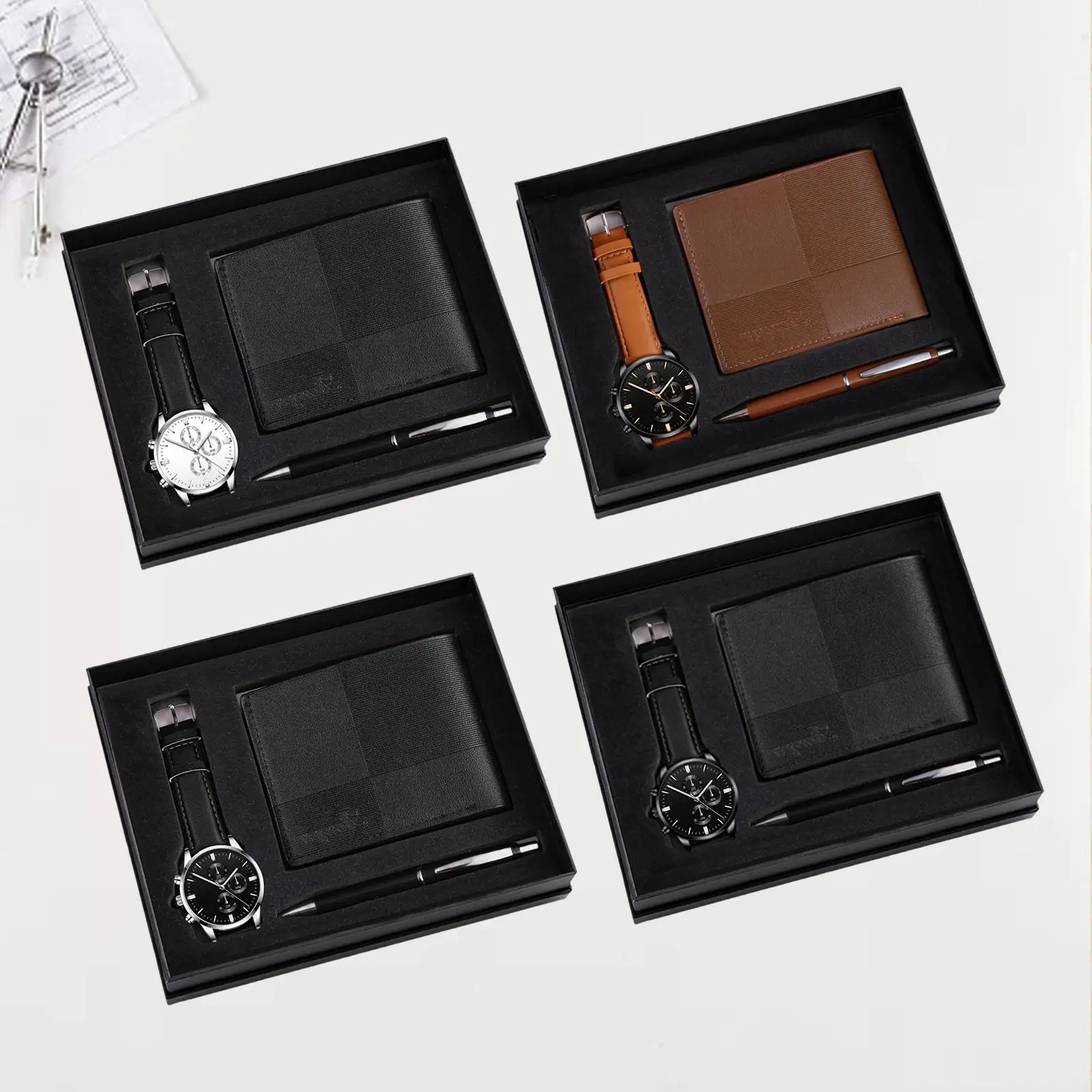 Men's Gift Set Combination Set Beautifully Decoration Watch Wallet Pen Set for Male Holiday Anniversary Fathers Day Couple 4