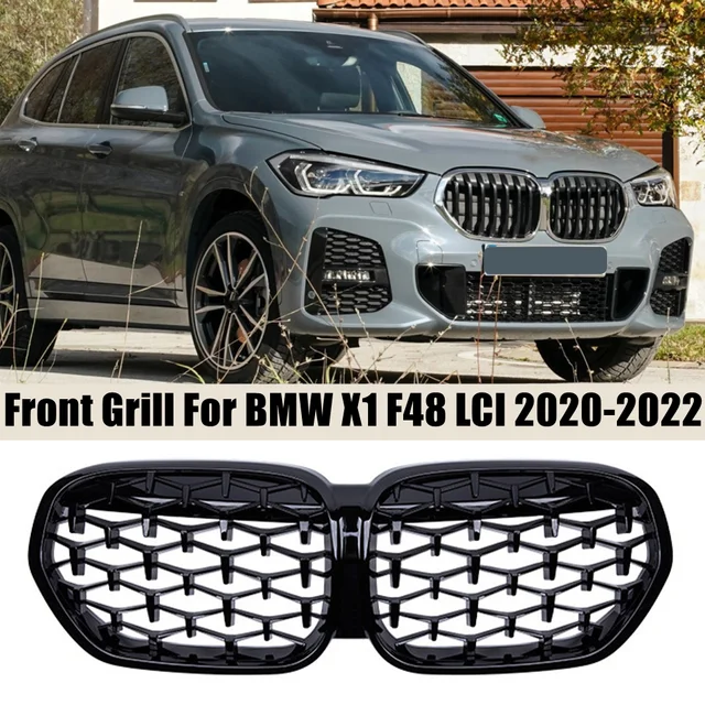 2020-2022 Gloss Black Single Slat Kidney Grille Compatible with BMW X1 F48  LCI Front Hood Grill 2021 - Fits only after Facelift