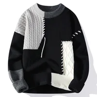 2023 New Patchwork Sweater Trend High Street Fashion Autumn and Winter Warm Men's Top Hip-hop Street Clothing 2