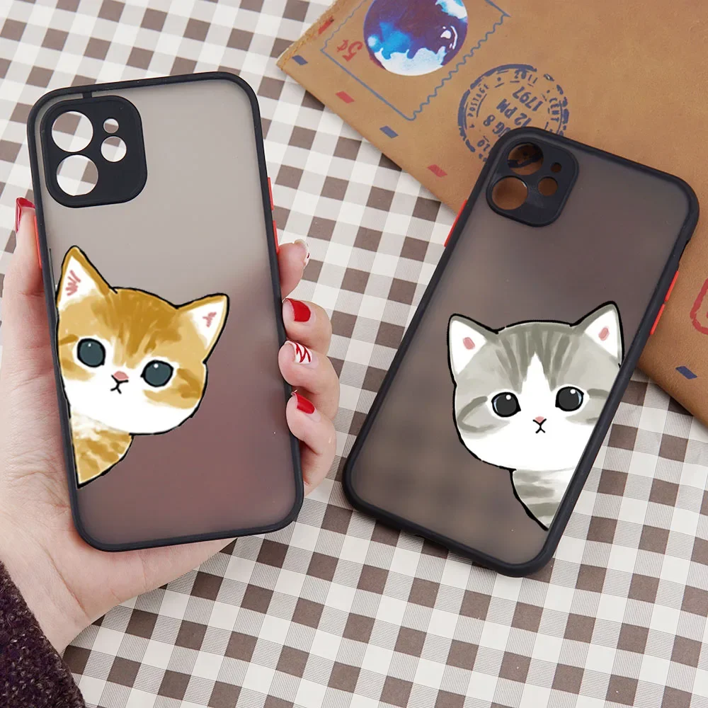 Adorable Cartoon Cat Shockproof Matte Phone Case - Durable and Stylish Cover