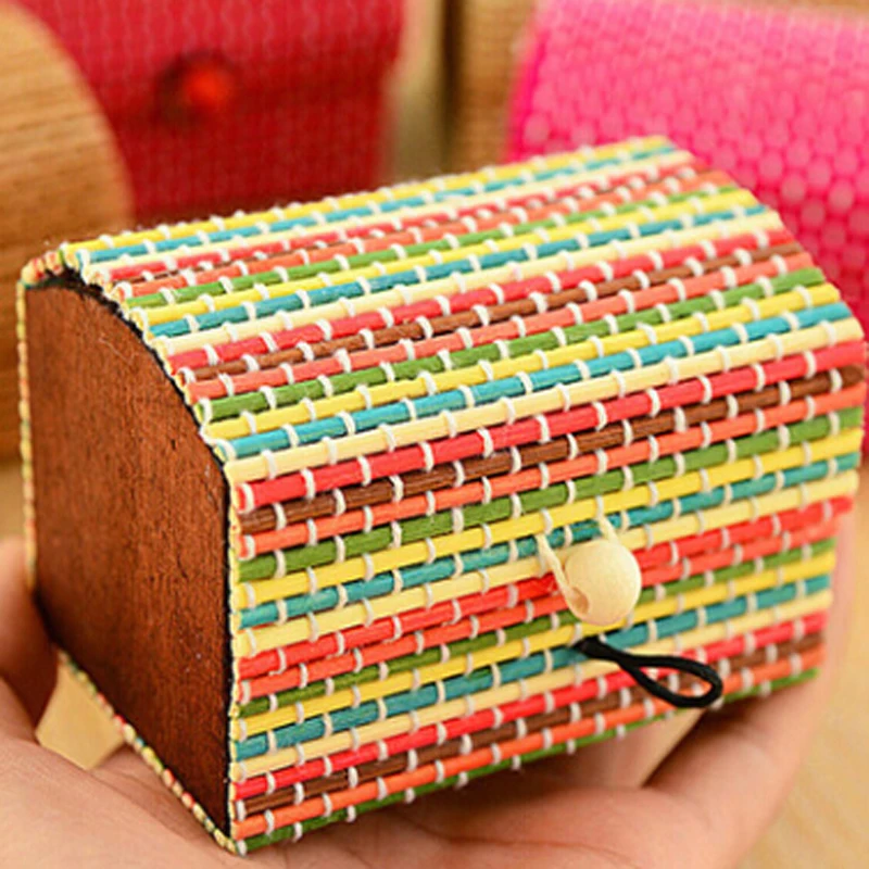 Cute Bamboo Wooden Ring Necklace Earrings Case Makeup Case Holder 6 Colors Cute Jewelry Box Storage Organizer 6