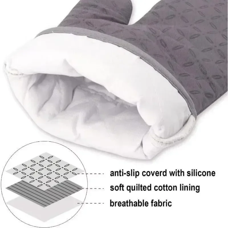 1PC Kitchen Baking Protective Gear Microwave Long Style Oven Mitts Kitchen Gloves Insulated Anti-Hot Mitts Gloves