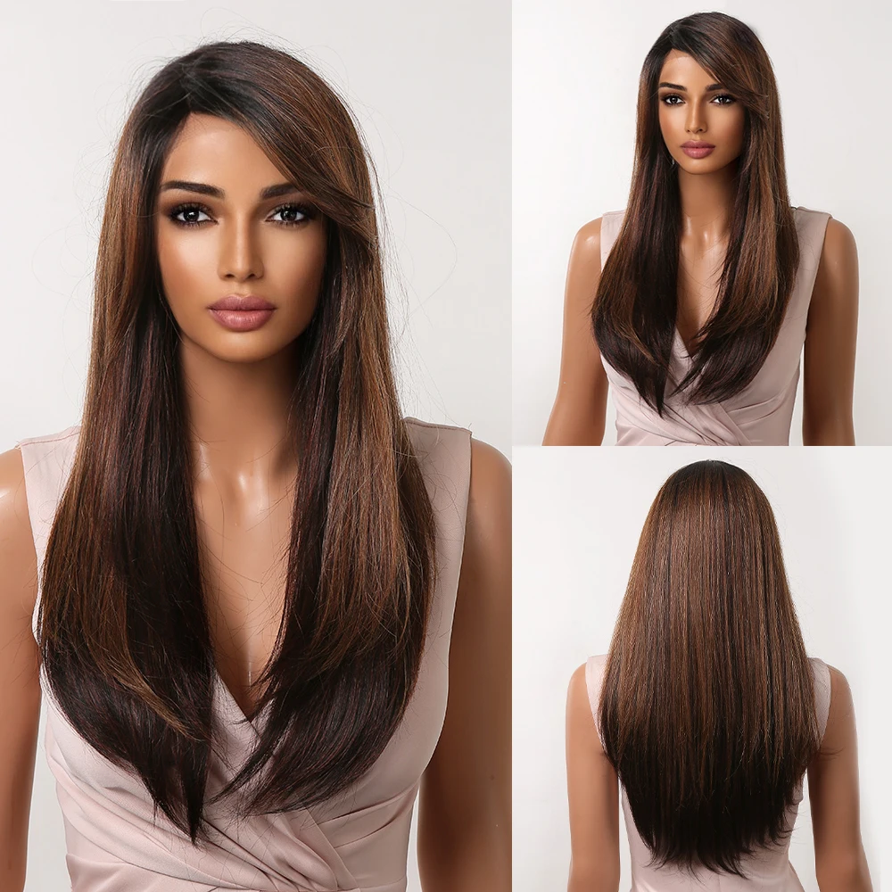 

Long Wavy Copper Dark Brown Synthetic Wig Lace Front Wigs for Black Women Afro Side Part Heat Resistant Cosplay Daily Fake Hair