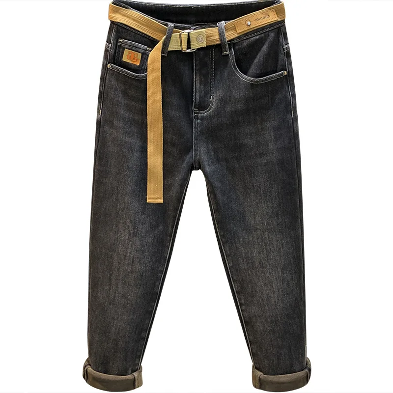 Fleece-lined Thick Jeans Men's Winter Trendy Casual Slim Fit Feet Cold-Resistant Warm Light Straight-Leg High-End Trousers 6