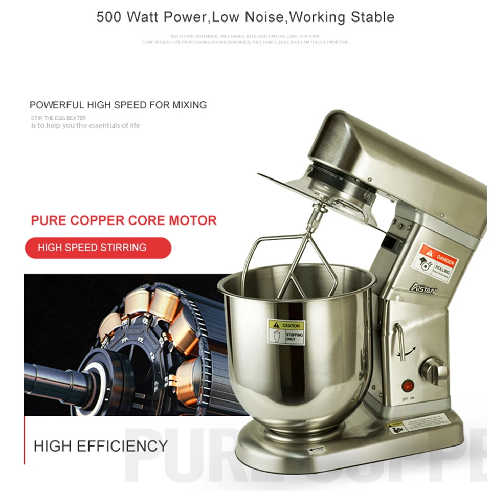 AST-B10S Electric Stand Mixer for Kitchen Planetary Food Mixer with Cover Dough Hook Flat Beater Wire Whip 5/7/10 Liters S.steel 6