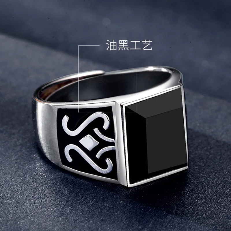 Trendy Men Ring Jewelry Adjustable Finger Accessorie Male Silver Plated Ring Fashion Flower Rectangle Crystal 4