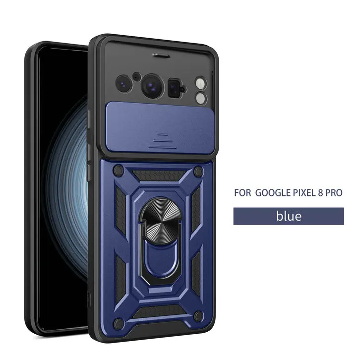 Magnetic Back Case with Armor Camera Slide Ring Cover
