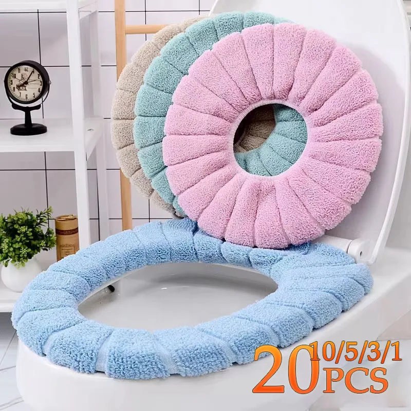 1-20PCS Toilet Seat Cushion Household Winter Thickened Plush Toilet Seat Cushion Warmer Seat Cushion Toilet Seat Cover