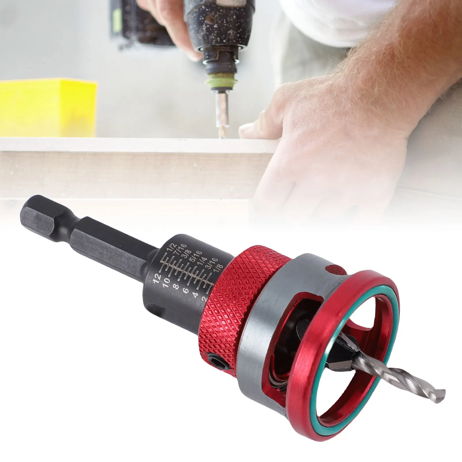 4 Blades Countersink Bit with Wood Contacting Limit Function Adjustable Depth Countersink Drill Set for Hiding Screws Red