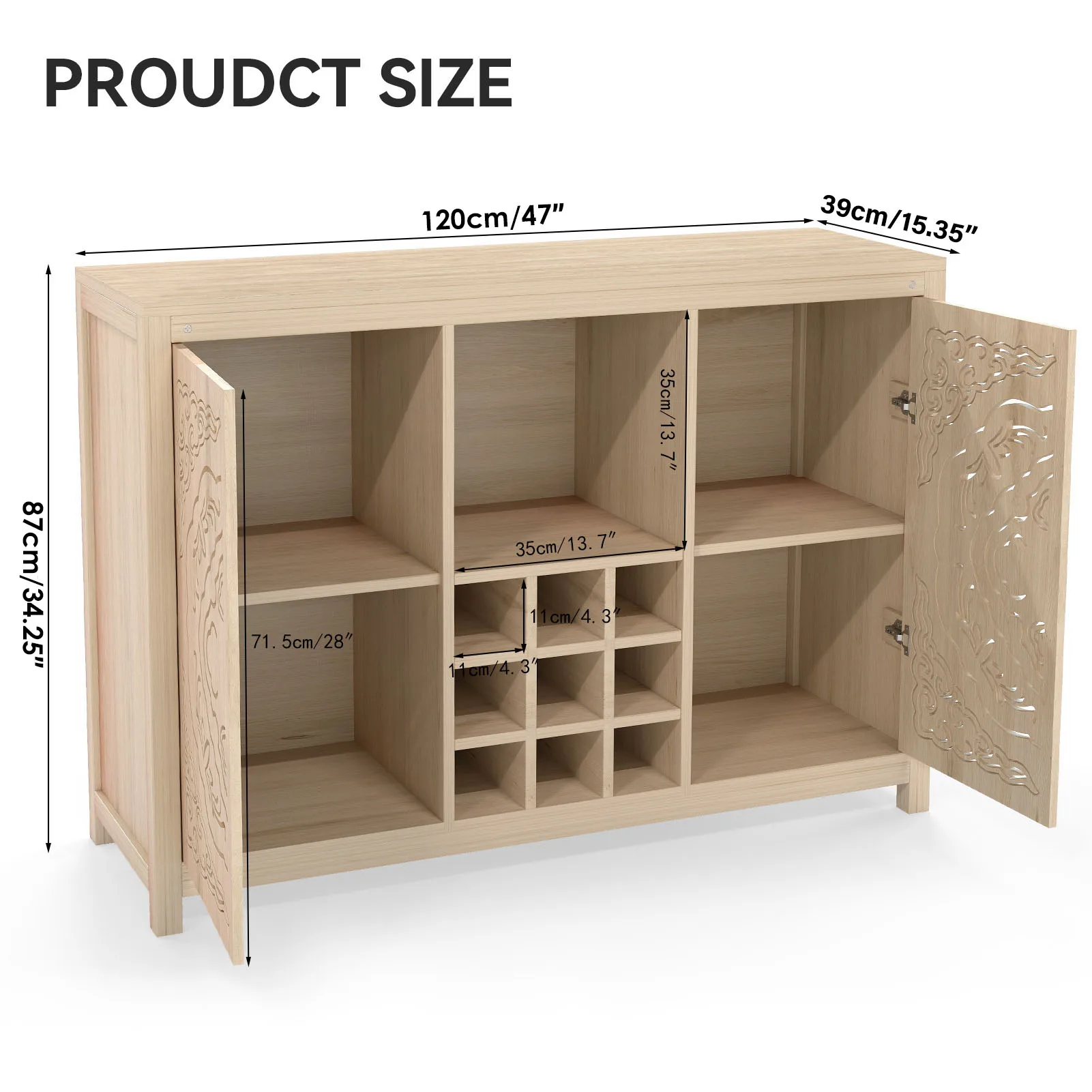 NEW Wine Bar Cabinet with 2 Doors MDF et Storage Liquor Cabinet Wine Rack and Glass Holder for Living Dining Room Kitchen