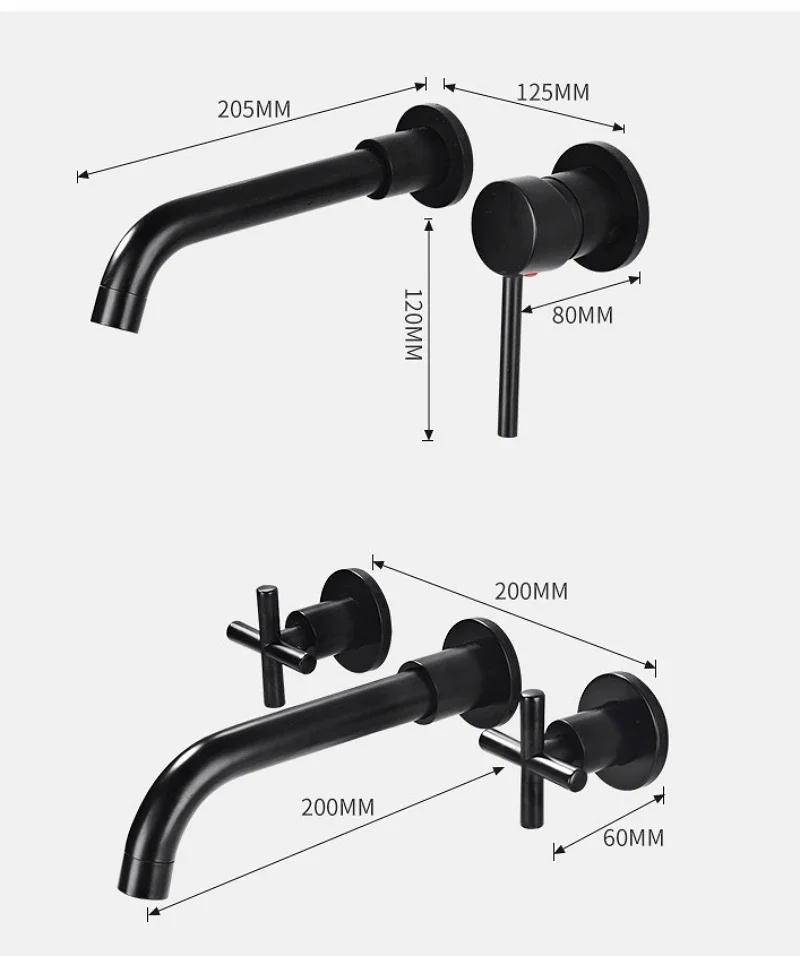 Description Picture 3 of itemLuxury Brushed Gold Bathroom Basin Faucet Concealed Wall Mounted Vessel Sink Tap 360° Swivel Spout Bathtub Faucet Hot Cold Mixer