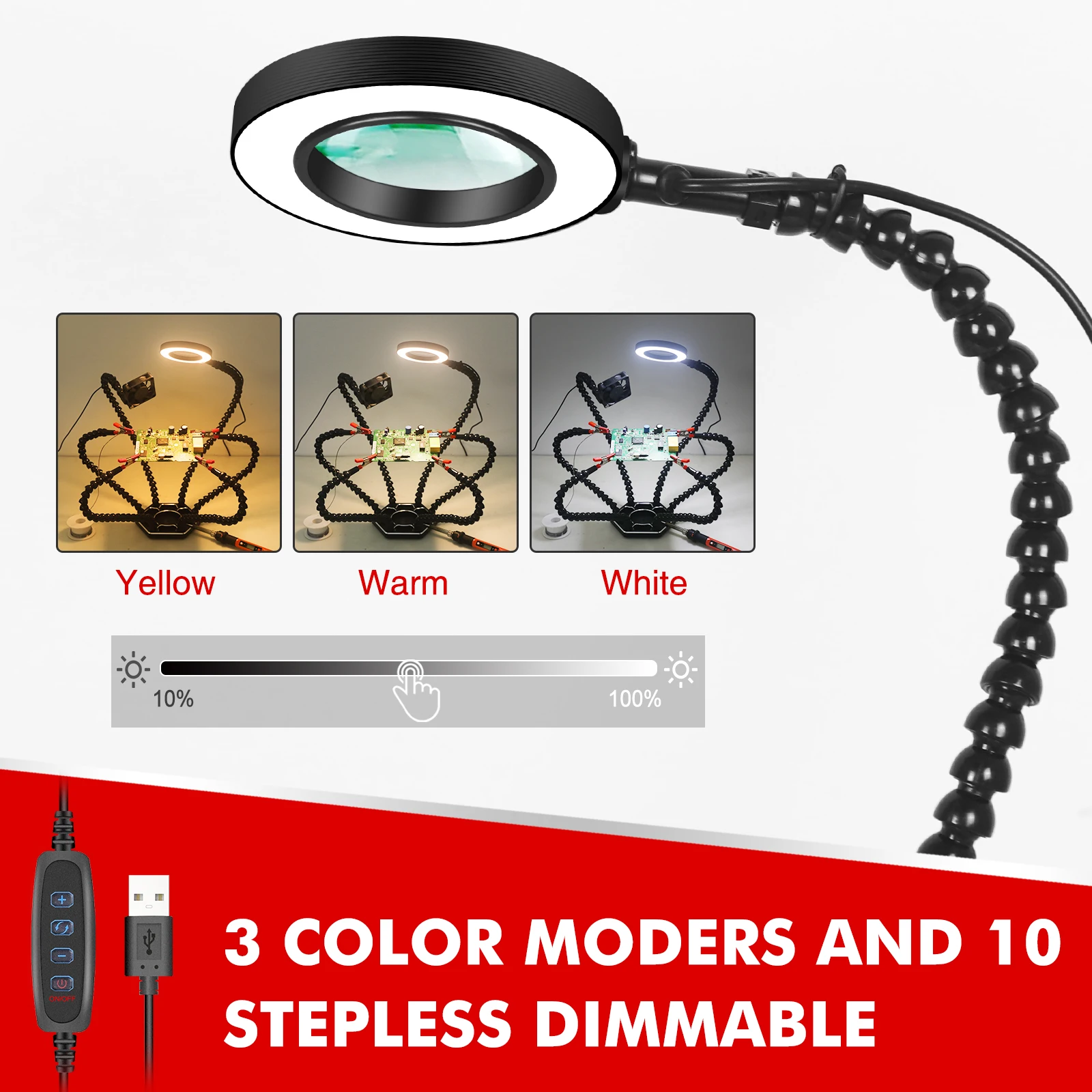 Terza Mano Per Saldatura Lytool Con Lente LED - 4 Bracci Flessibili Per Elettronica - Foto 4