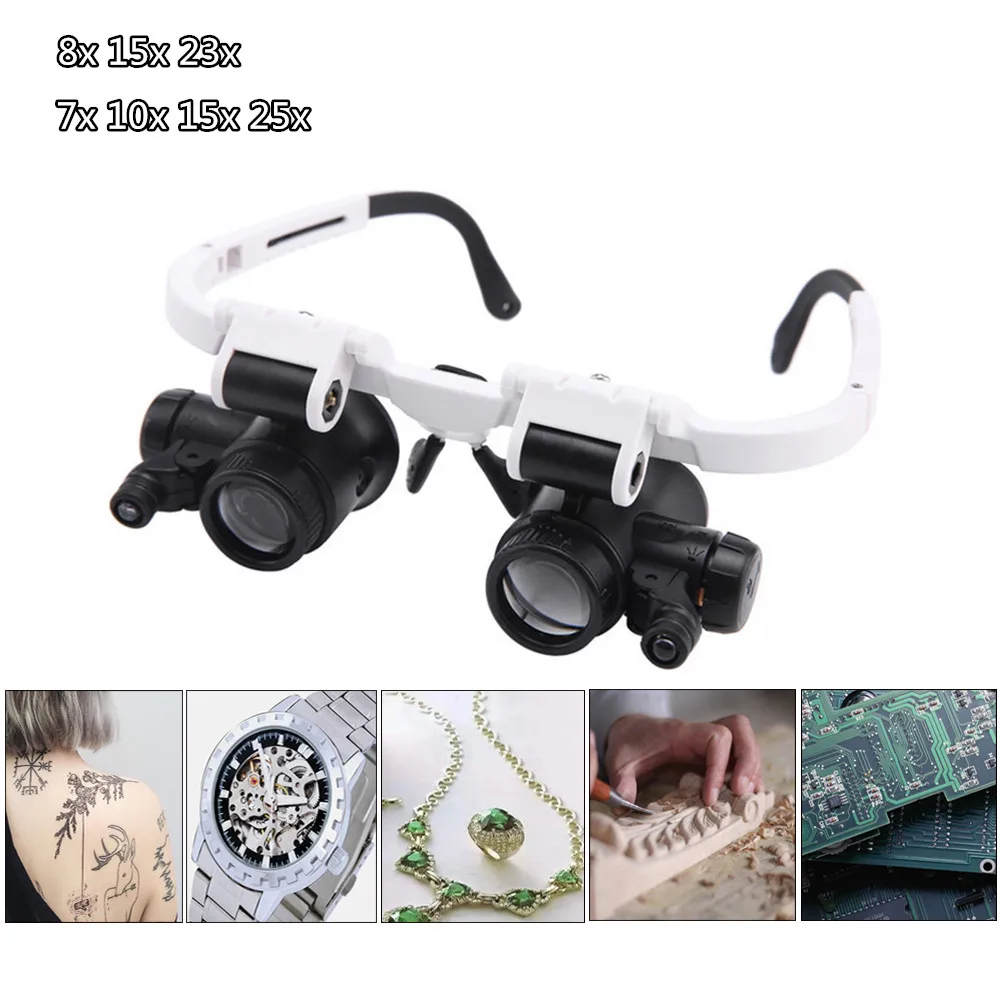 

2LED Head-Mounted Illuminating Microscope Headband Repair LED Lamp Light Magnifying Glass with 8x 15x 23x Magnifier Loupe