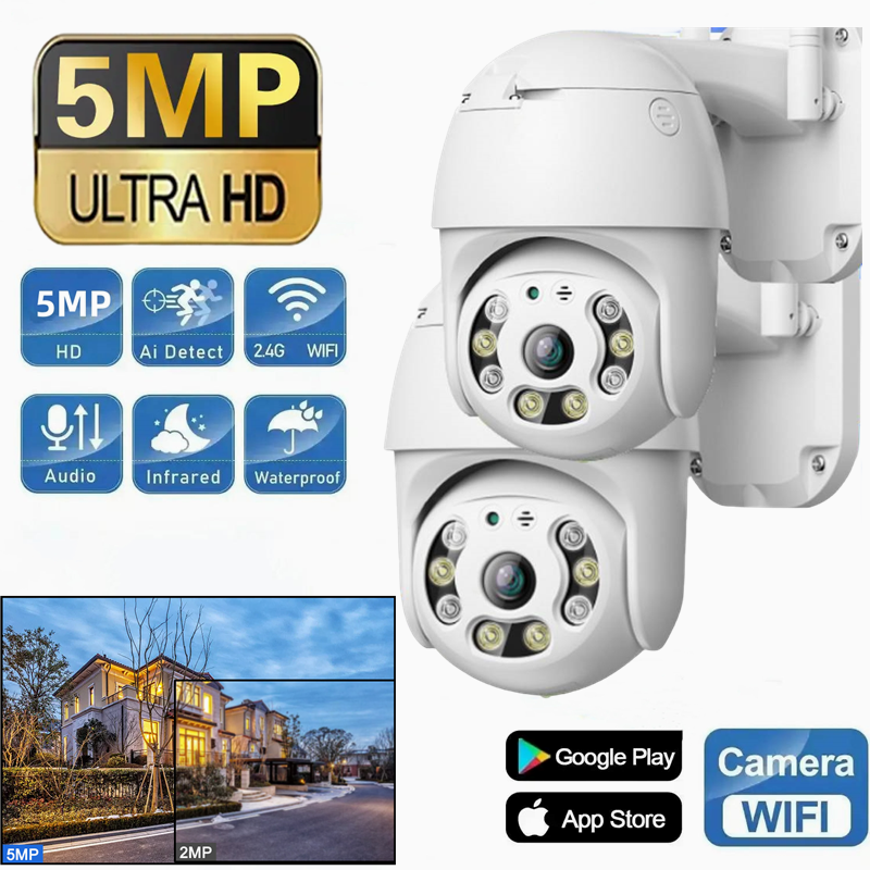  5MP PTZ WiFi Camera AI Human Detection Two-Way Audio IP Cameras Auto Tracking Color Night Vision Wireless Video Surveillance Cam 