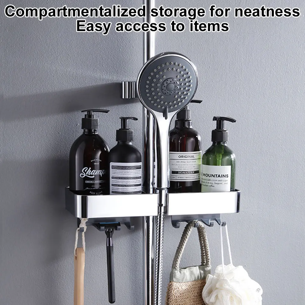 Shower Shelf Without Drilling Bathroom shelf With Hooks Shampoo Holder Toilet Storage Shelf Shower Tray Bathroom Accessories 4