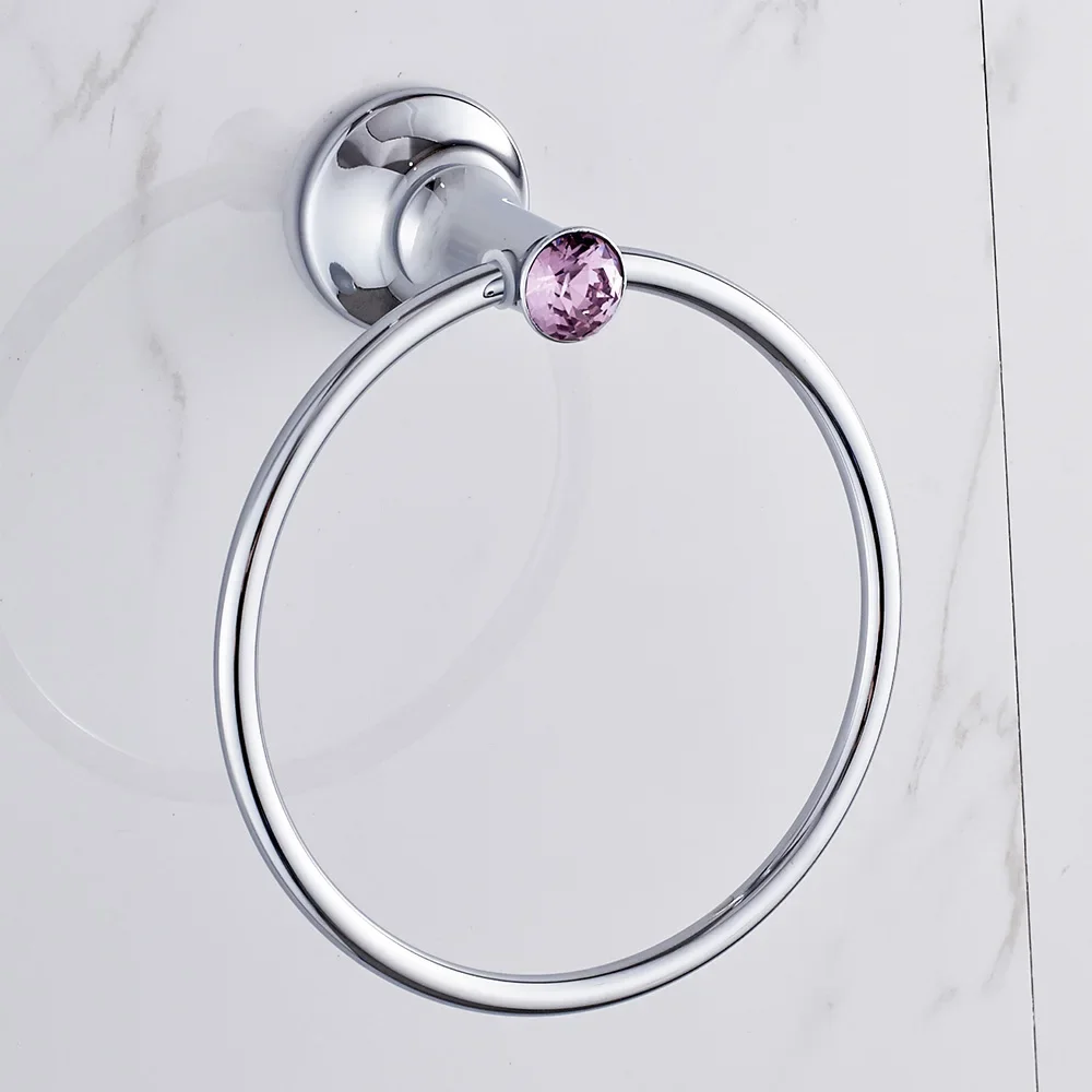 

Violet Crystal Towel Ring Brass Bathroom Rack Solid Holder Chrome Finish Bathroom Accessories Products Solid Brass