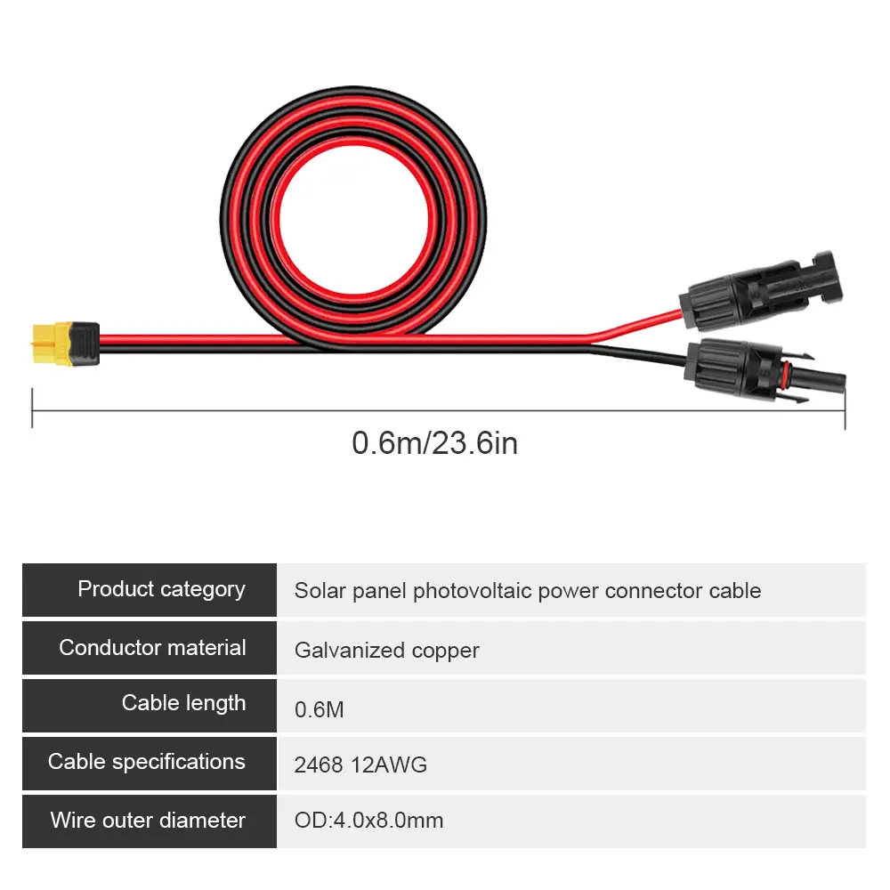Description Picture 4 of item12AWG Solar Charge Cable XT60 Female Adapter to Solar Panel Connector Extension Wire For Portable Power Station Solar Generator