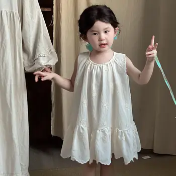 2025 Summer New Children Sleeveless Dress Cotton Girls 3d Flower Vest Dress Infant Baby Sweet Princess Dress Kids Clothes