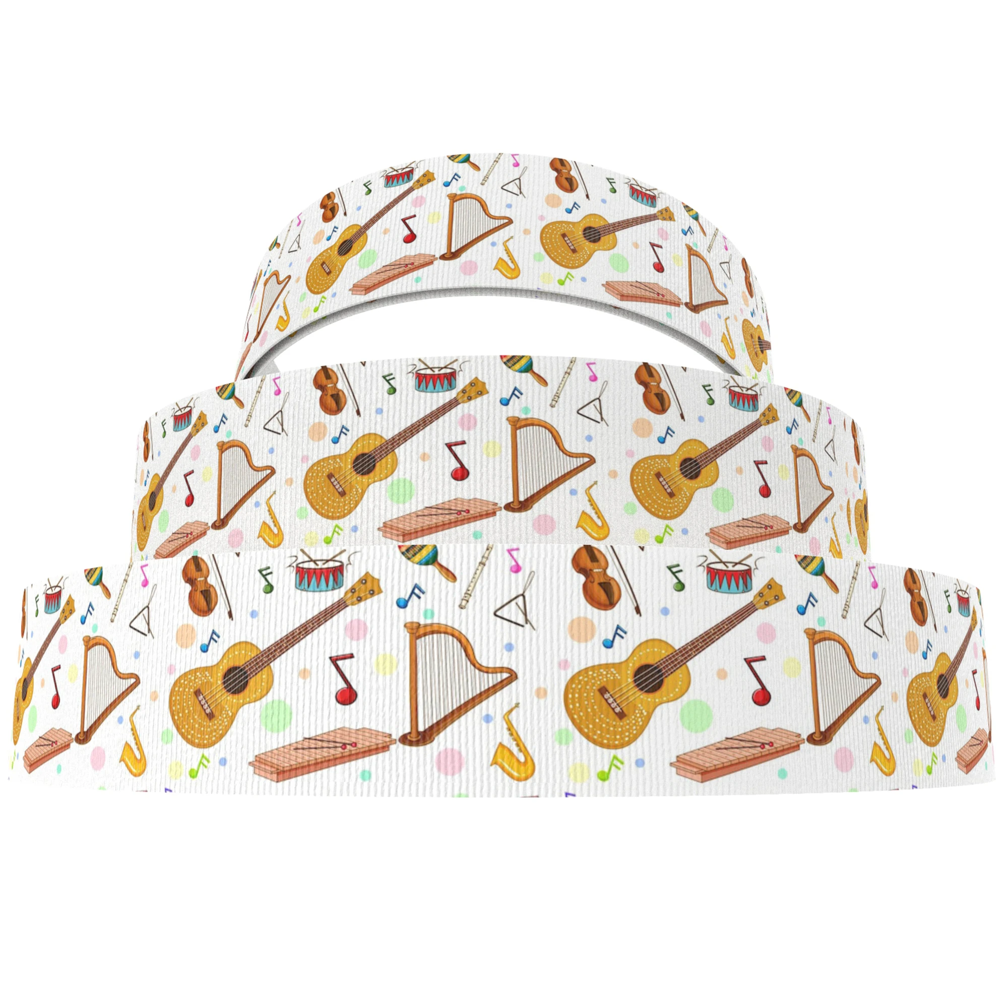 5 Yards Multi Size Music Guitars Violin Printed Grosgrain Ribbon For Gift Wrapping DIY Bowknot Party Crafts,5Yc35262