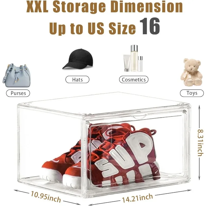 5 Pack Clear Stackable Shoe Organizer Box with Lids, Acrylic Shoes Box with Magnetic Doors, Transparent Shoe Storage 5