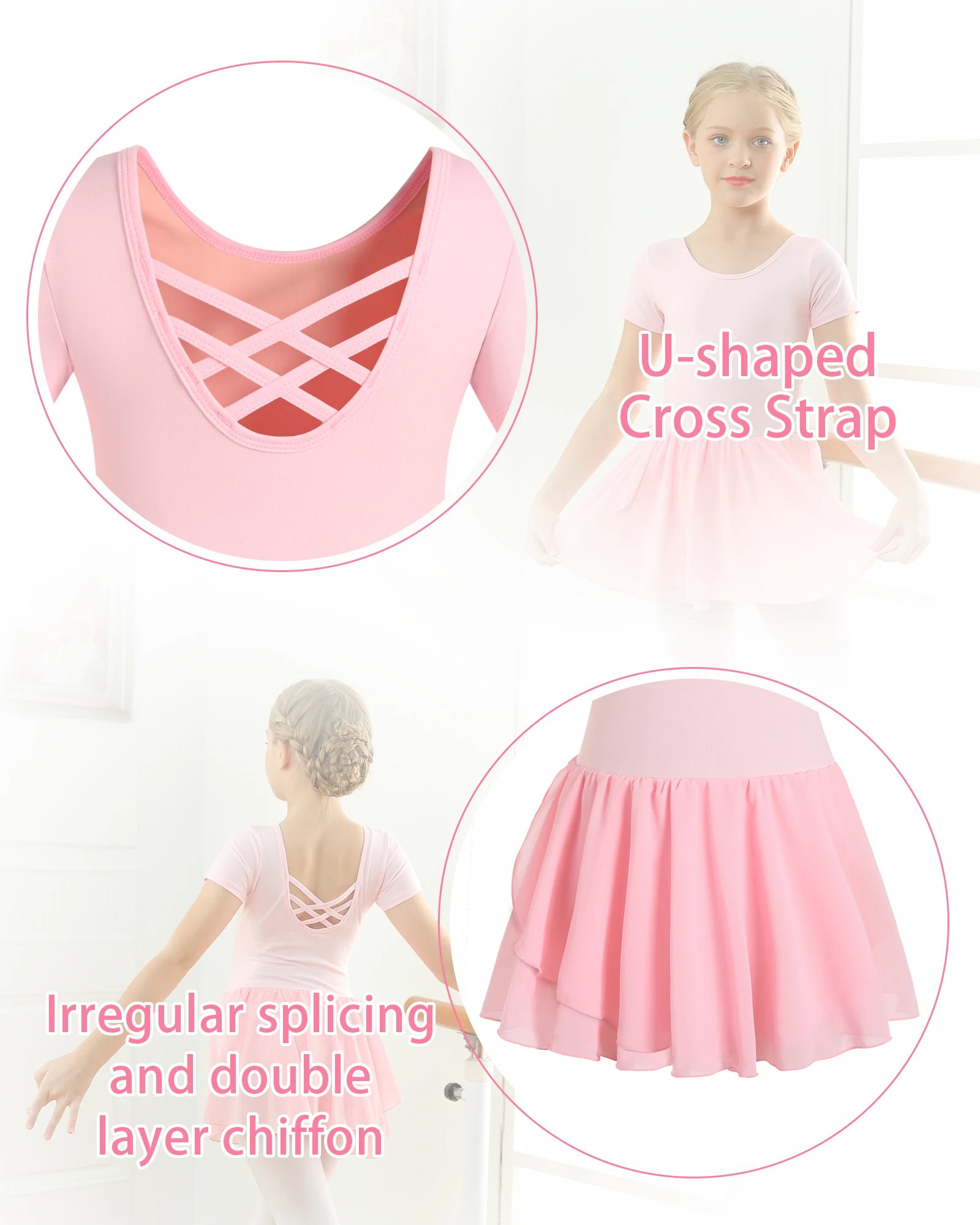 Mädchen Langarm Ballett Trikot mit Rock Kind Kreuzmuster Hohl Zurück Tanz Kleid Kleinkind Ballett Kleidung – Detail 3