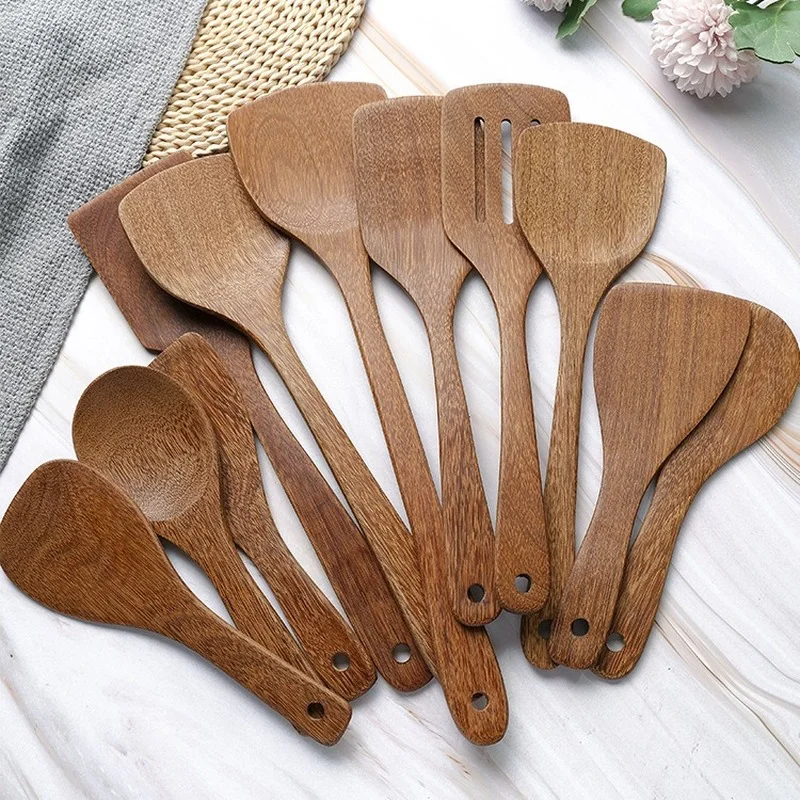 Kitchen Utensils Non-stick Wooden Spatula with Long-handled for Pan Cooking Bakery Utensils Dinner Food Wok Shovels Turner Japanese Kitchen Tools