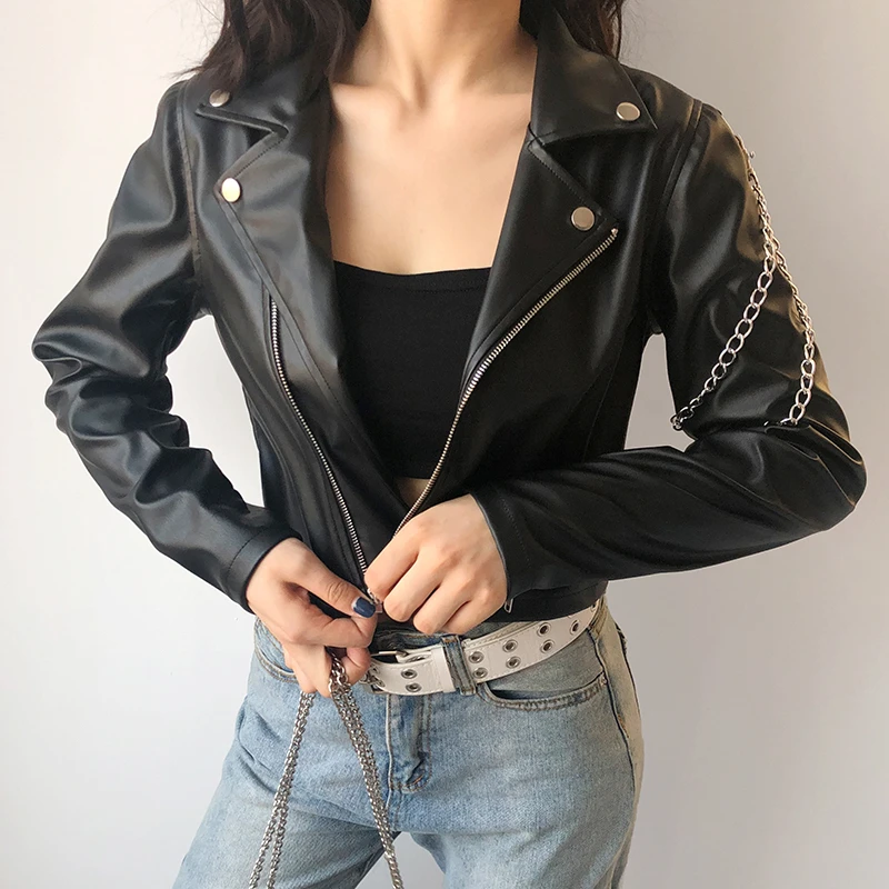 ZURICHOUSE Punk Leather Jacket Women Spring 2021 Streetwear