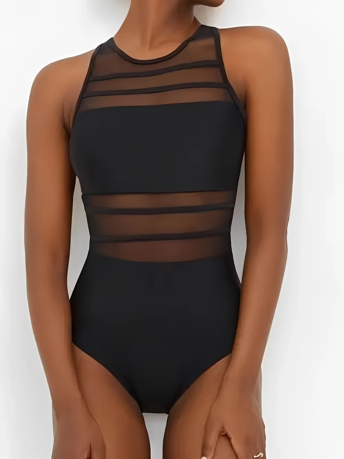 2026 Mesh Swimsuit One Piece Sexy Vintage Swimwear Women Black Bathers Bathing Swimming Swim Suit Padded Beachwear Summer