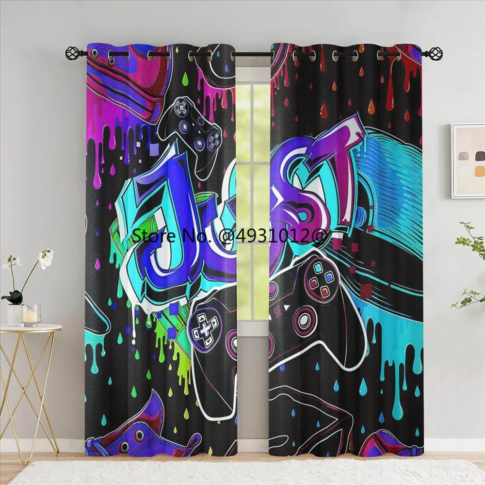 

2023 Gamer Blackout Curtains for Bedroom Gaming Room Decor Window Curtains Playing Video Game Drapes High Shading Cloth